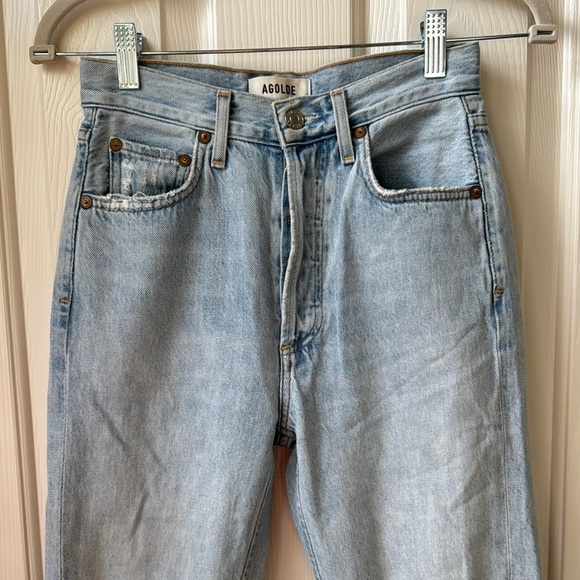 Agolde Riley in Blitz Light Blue Distressed Cropped Jeans size 23 - Picture 4 of 16